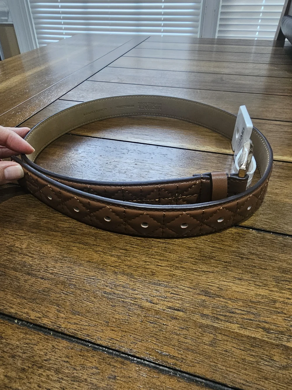 Michael Kors Brown Quilted Leather Belt with Gold Buckle